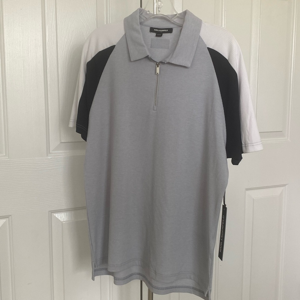 Karl Lagerfeld Paris Colorblock Zip Up Polo Size M - Picture 2 of 6